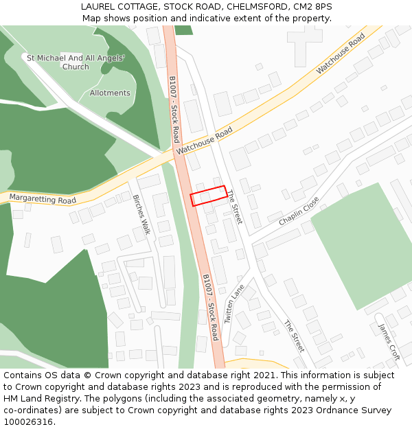 LAUREL COTTAGE, STOCK ROAD, CHELMSFORD, CM2 8PS: Location map and indicative extent of plot