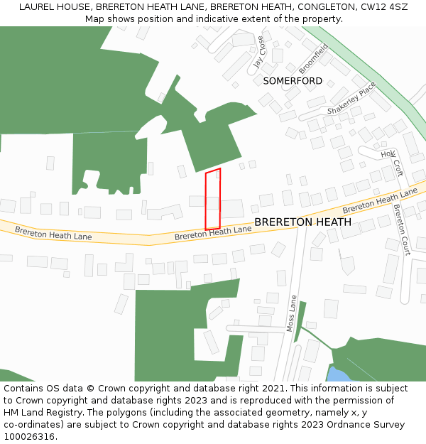 LAUREL HOUSE, BRERETON HEATH LANE, BRERETON HEATH, CONGLETON, CW12 4SZ: Location map and indicative extent of plot