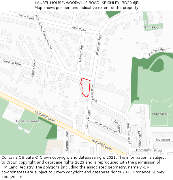 LAUREL HOUSE, WOODVILLE ROAD, KEIGHLEY, BD20 6JB: Location map and indicative extent of plot