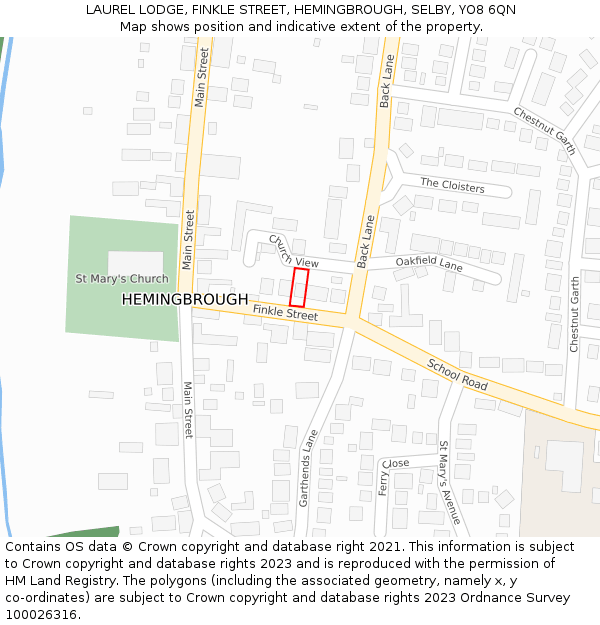 LAUREL LODGE, FINKLE STREET, HEMINGBROUGH, SELBY, YO8 6QN: Location map and indicative extent of plot