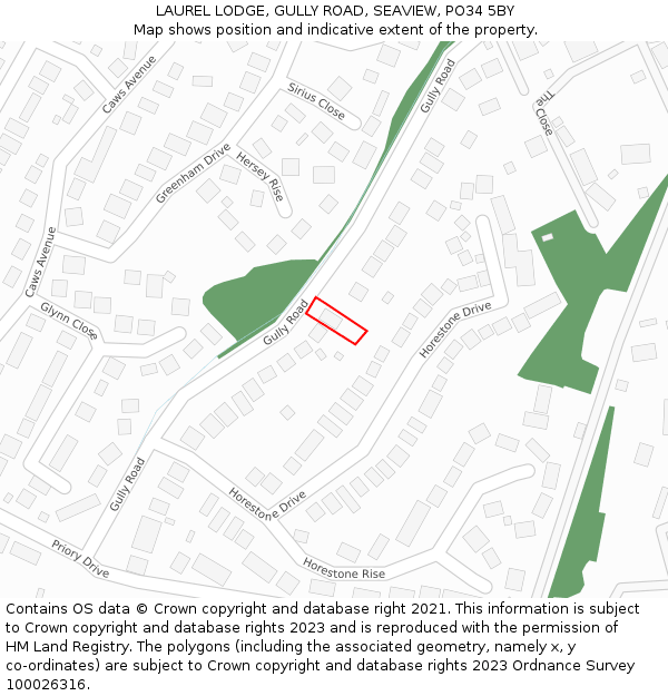 LAUREL LODGE, GULLY ROAD, SEAVIEW, PO34 5BY: Location map and indicative extent of plot