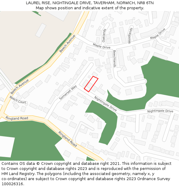 LAUREL RISE, NIGHTINGALE DRIVE, TAVERHAM, NORWICH, NR8 6TN: Location map and indicative extent of plot