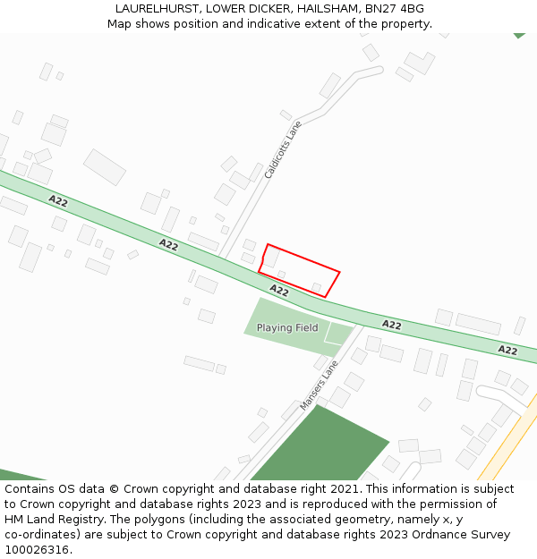 LAURELHURST, LOWER DICKER, HAILSHAM, BN27 4BG: Location map and indicative extent of plot