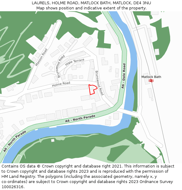 LAURELS, HOLME ROAD, MATLOCK BATH, MATLOCK, DE4 3NU: Location map and indicative extent of plot
