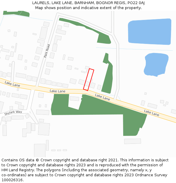 LAURELS, LAKE LANE, BARNHAM, BOGNOR REGIS, PO22 0AJ: Location map and indicative extent of plot