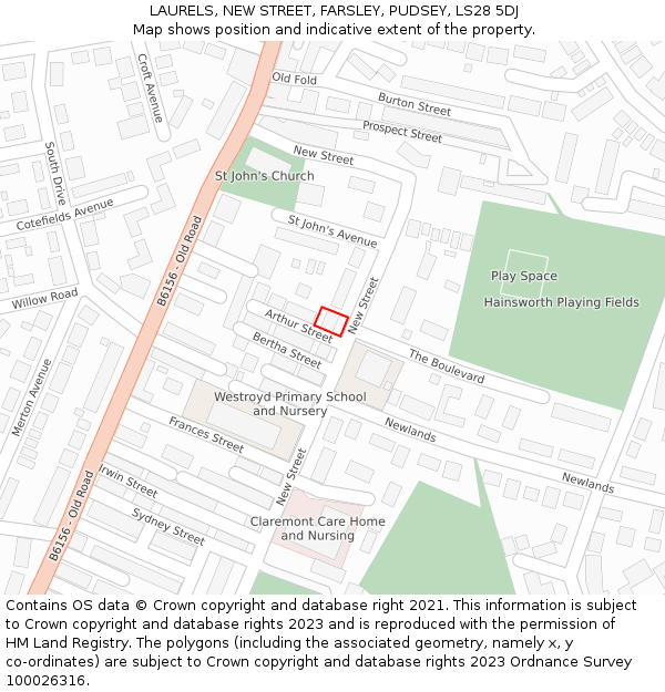 LAURELS, NEW STREET, FARSLEY, PUDSEY, LS28 5DJ: Location map and indicative extent of plot