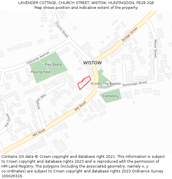 LAVENDER COTTAGE, CHURCH STREET, WISTOW, HUNTINGDON, PE28 2QE: Location map and indicative extent of plot