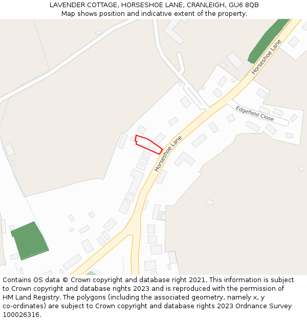 LAVENDER COTTAGE, HORSESHOE LANE, CRANLEIGH, GU6 8QB: Location map and indicative extent of plot