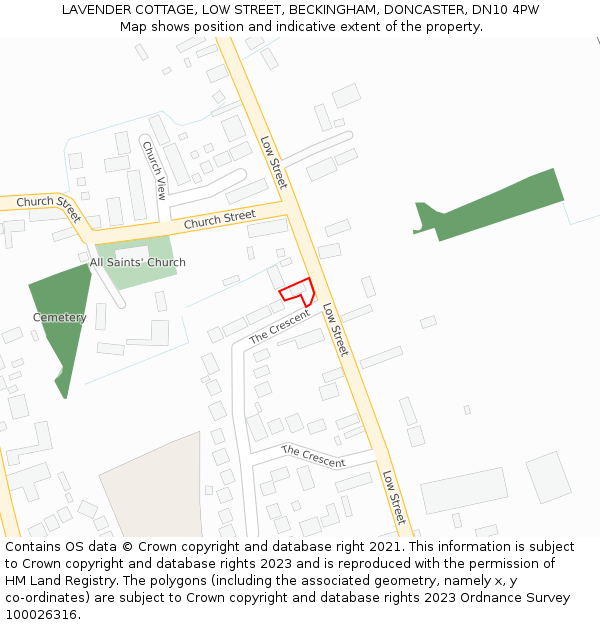 LAVENDER COTTAGE, LOW STREET, BECKINGHAM, DONCASTER, DN10 4PW: Location map and indicative extent of plot