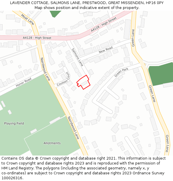 LAVENDER COTTAGE, SALMONS LANE, PRESTWOOD, GREAT MISSENDEN, HP16 0PY: Location map and indicative extent of plot