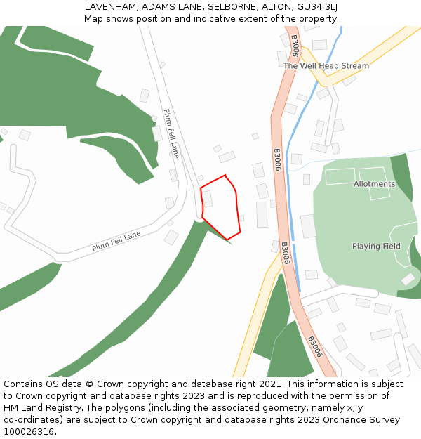 LAVENHAM, ADAMS LANE, SELBORNE, ALTON, GU34 3LJ: Location map and indicative extent of plot