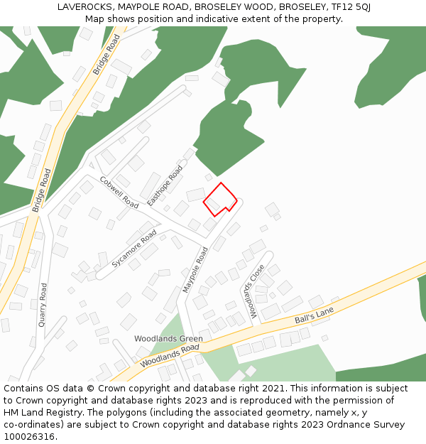 LAVEROCKS, MAYPOLE ROAD, BROSELEY WOOD, BROSELEY, TF12 5QJ: Location map and indicative extent of plot