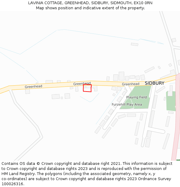 LAVINIA COTTAGE, GREENHEAD, SIDBURY, SIDMOUTH, EX10 0RN: Location map and indicative extent of plot