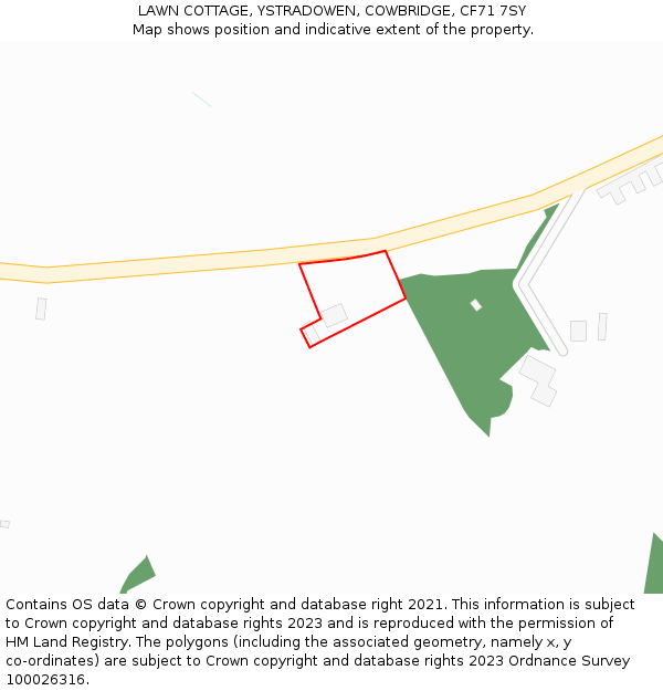 LAWN COTTAGE, YSTRADOWEN, COWBRIDGE, CF71 7SY: Location map and indicative extent of plot