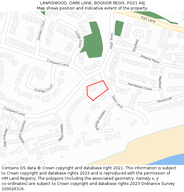 LAWNSWOOD, DARK LANE, BOGNOR REGIS, PO21 4AJ: Location map and indicative extent of plot