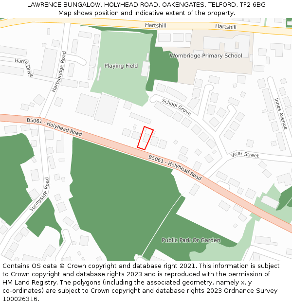 LAWRENCE BUNGALOW, HOLYHEAD ROAD, OAKENGATES, TELFORD, TF2 6BG: Location map and indicative extent of plot