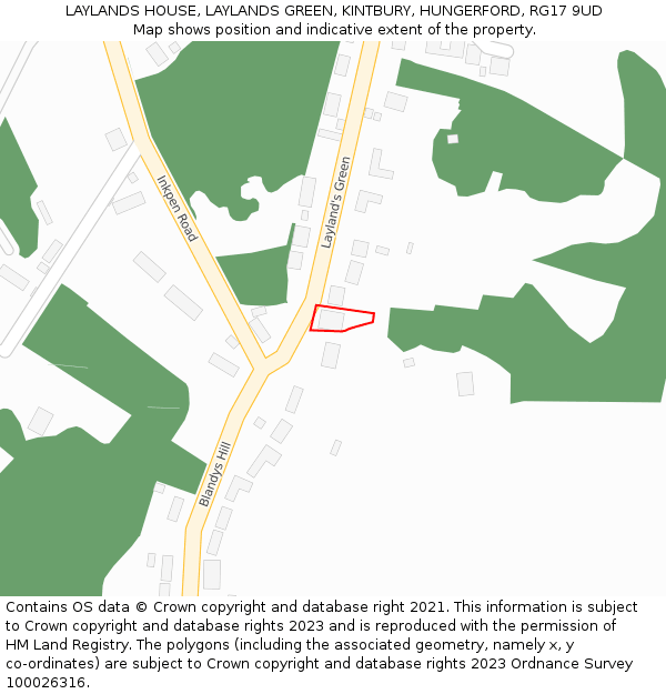 LAYLANDS HOUSE, LAYLANDS GREEN, KINTBURY, HUNGERFORD, RG17 9UD: Location map and indicative extent of plot