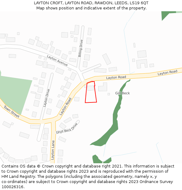 LAYTON CROFT, LAYTON ROAD, RAWDON, LEEDS, LS19 6QT: Location map and indicative extent of plot