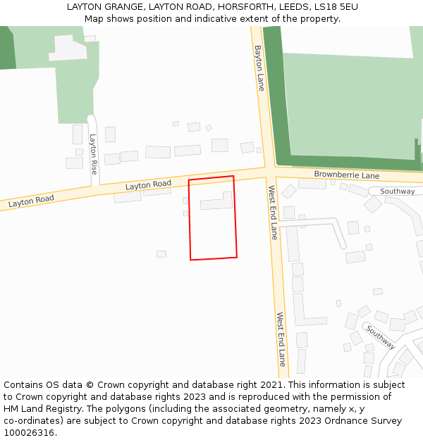 LAYTON GRANGE, LAYTON ROAD, HORSFORTH, LEEDS, LS18 5EU: Location map and indicative extent of plot