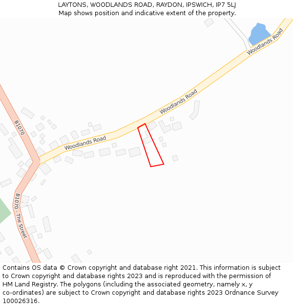 LAYTONS, WOODLANDS ROAD, RAYDON, IPSWICH, IP7 5LJ: Location map and indicative extent of plot