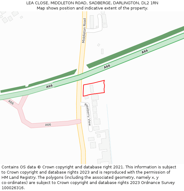 LEA CLOSE, MIDDLETON ROAD, SADBERGE, DARLINGTON, DL2 1RN: Location map and indicative extent of plot