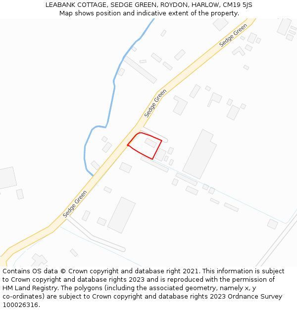 LEABANK COTTAGE, SEDGE GREEN, ROYDON, HARLOW, CM19 5JS: Location map and indicative extent of plot