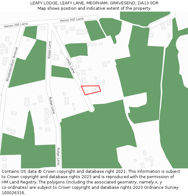 LEAFY LODGE, LEAFY LANE, MEOPHAM, GRAVESEND, DA13 0DR: Location map and indicative extent of plot