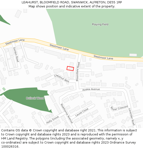 LEAHURST, BLOOMFIELD ROAD, SWANWICK, ALFRETON, DE55 1RP: Location map and indicative extent of plot