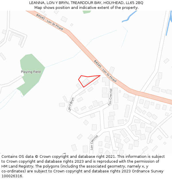 LEANNA, LON Y BRYN, TREARDDUR BAY, HOLYHEAD, LL65 2BQ: Location map and indicative extent of plot