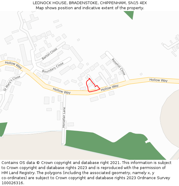 LEDNOCK HOUSE, BRADENSTOKE, CHIPPENHAM, SN15 4EX: Location map and indicative extent of plot