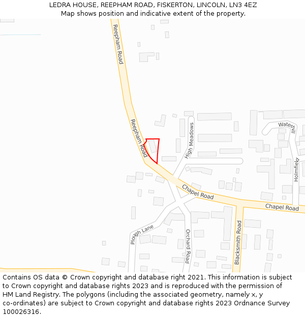LEDRA HOUSE, REEPHAM ROAD, FISKERTON, LINCOLN, LN3 4EZ: Location map and indicative extent of plot