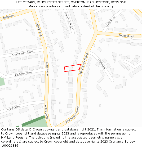 LEE CEDARS, WINCHESTER STREET, OVERTON, BASINGSTOKE, RG25 3NB: Location map and indicative extent of plot