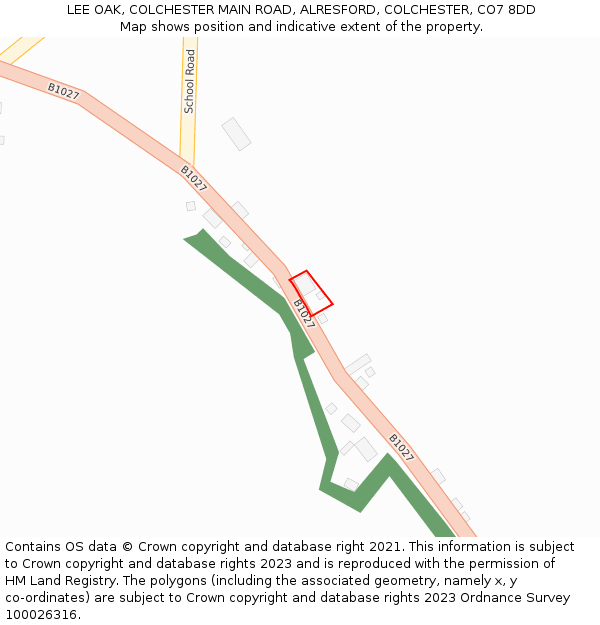 LEE OAK, COLCHESTER MAIN ROAD, ALRESFORD, COLCHESTER, CO7 8DD: Location map and indicative extent of plot