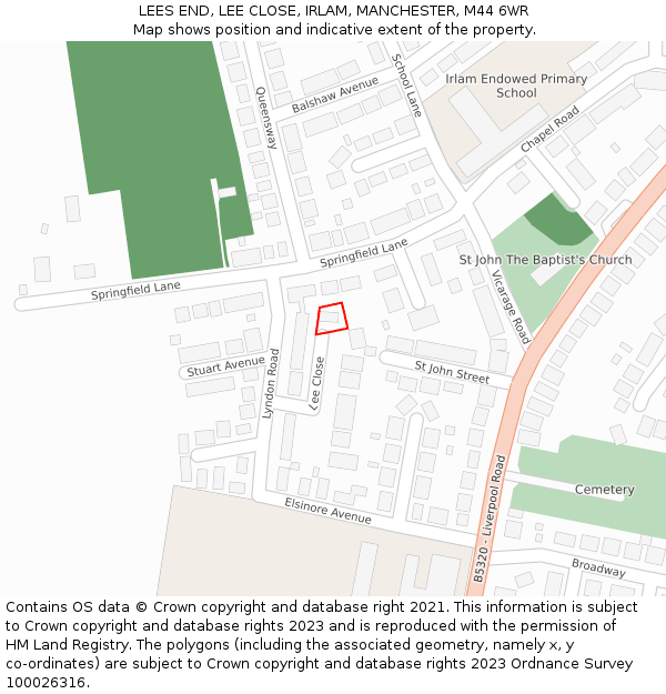 LEES END, LEE CLOSE, IRLAM, MANCHESTER, M44 6WR: Location map and indicative extent of plot