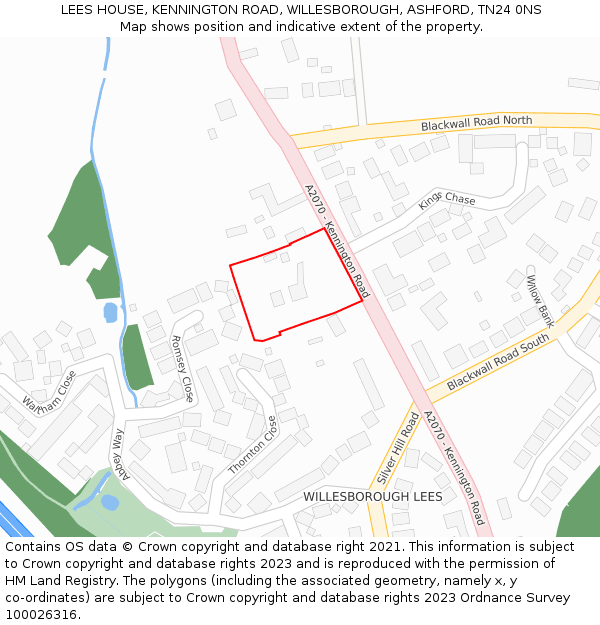 LEES HOUSE, KENNINGTON ROAD, WILLESBOROUGH, ASHFORD, TN24 0NS: Location map and indicative extent of plot