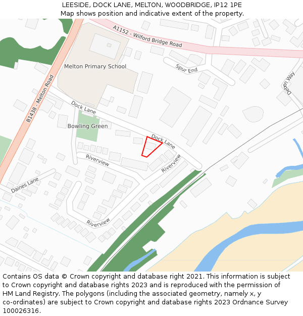 LEESIDE, DOCK LANE, MELTON, WOODBRIDGE, IP12 1PE: Location map and indicative extent of plot