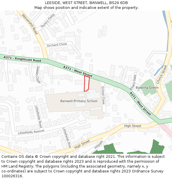 LEESIDE, WEST STREET, BANWELL, BS29 6DB: Location map and indicative extent of plot