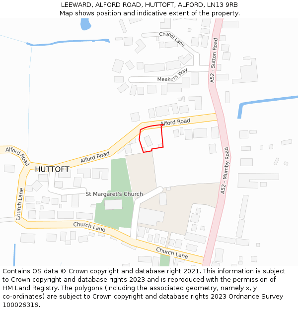 LEEWARD, ALFORD ROAD, HUTTOFT, ALFORD, LN13 9RB: Location map and indicative extent of plot