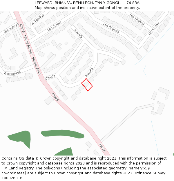 LEEWARD, RHIANFA, BENLLECH, TYN-Y-GONGL, LL74 8RA: Location map and indicative extent of plot