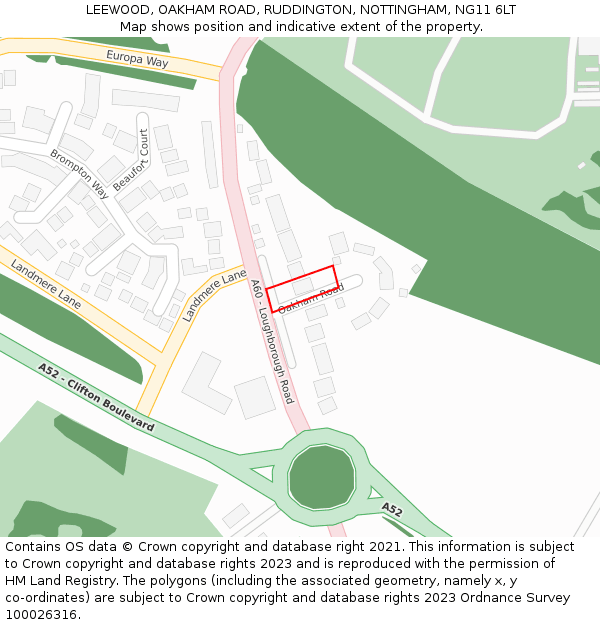 LEEWOOD, OAKHAM ROAD, RUDDINGTON, NOTTINGHAM, NG11 6LT: Location map and indicative extent of plot