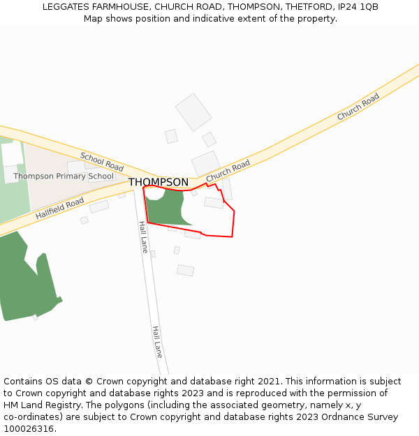 LEGGATES FARMHOUSE, CHURCH ROAD, THOMPSON, THETFORD, IP24 1QB: Location map and indicative extent of plot