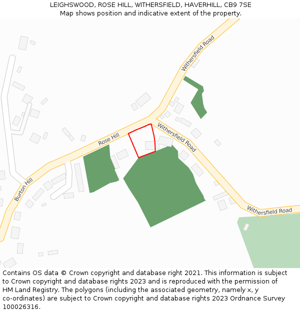 LEIGHSWOOD, ROSE HILL, WITHERSFIELD, HAVERHILL, CB9 7SE: Location map and indicative extent of plot