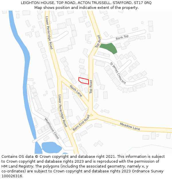 LEIGHTON HOUSE, TOP ROAD, ACTON TRUSSELL, STAFFORD, ST17 0RQ: Location map and indicative extent of plot