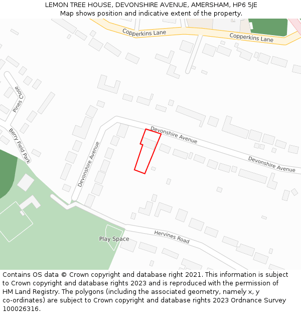 LEMON TREE HOUSE, DEVONSHIRE AVENUE, AMERSHAM, HP6 5JE: Location map and indicative extent of plot