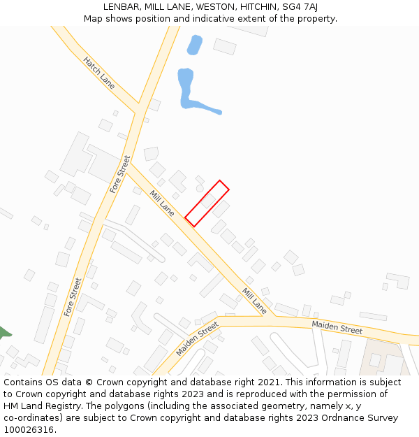 LENBAR, MILL LANE, WESTON, HITCHIN, SG4 7AJ: Location map and indicative extent of plot