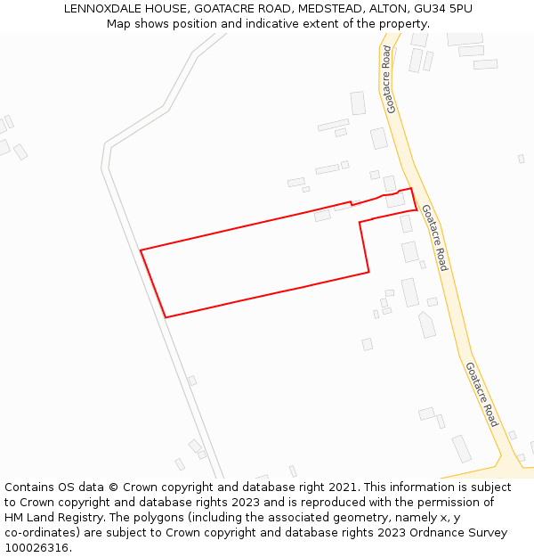 LENNOXDALE HOUSE, GOATACRE ROAD, MEDSTEAD, ALTON, GU34 5PU: Location map and indicative extent of plot