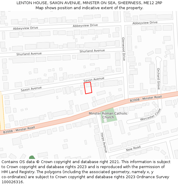 LENTON HOUSE, SAXON AVENUE, MINSTER ON SEA, SHEERNESS, ME12 2RP: Location map and indicative extent of plot