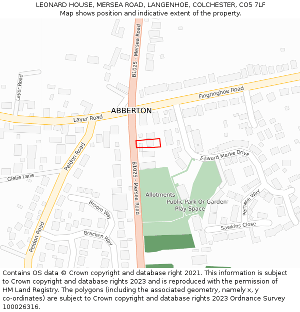 LEONARD HOUSE, MERSEA ROAD, LANGENHOE, COLCHESTER, CO5 7LF: Location map and indicative extent of plot