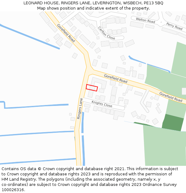 LEONARD HOUSE, RINGERS LANE, LEVERINGTON, WISBECH, PE13 5BQ: Location map and indicative extent of plot