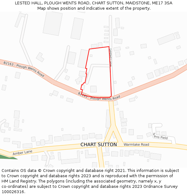 LESTED HALL, PLOUGH WENTS ROAD, CHART SUTTON, MAIDSTONE, ME17 3SA: Location map and indicative extent of plot
